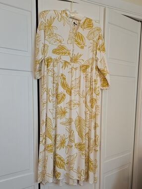 Beechtree Womens Floral Pleated Midi Dress in Yellow Leaf Print Size 12